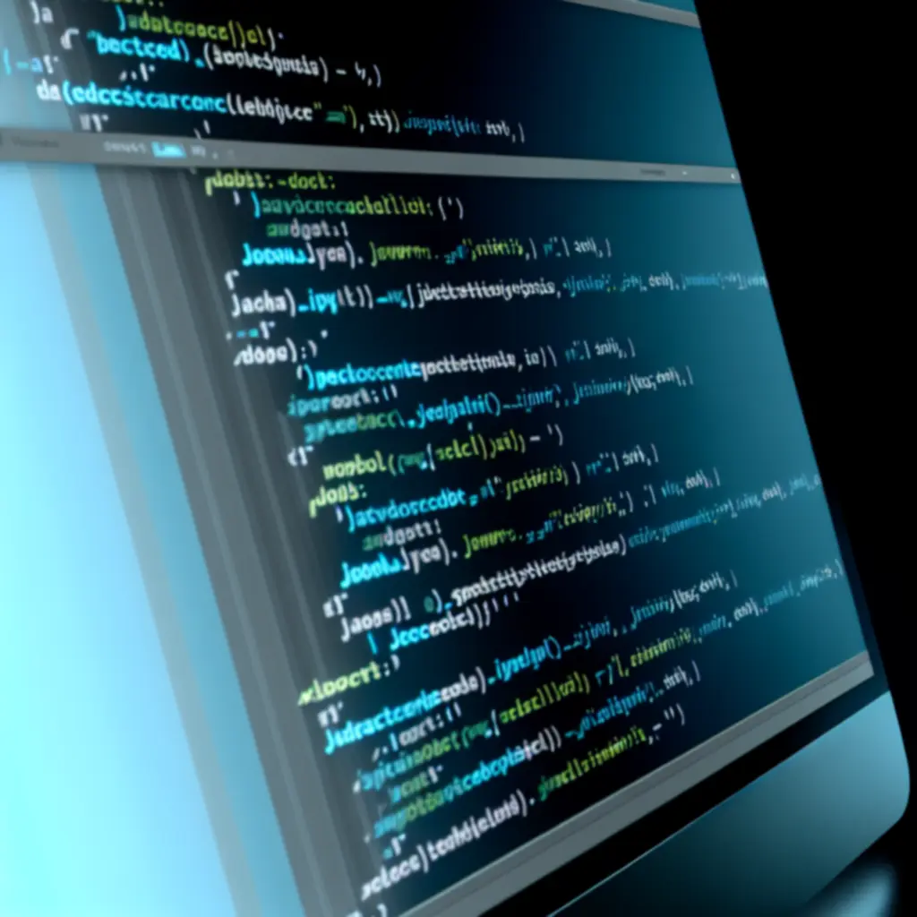 Abstrakcyjna wizualizacja kodu przedstawiająca różnorodny stos technologiczny